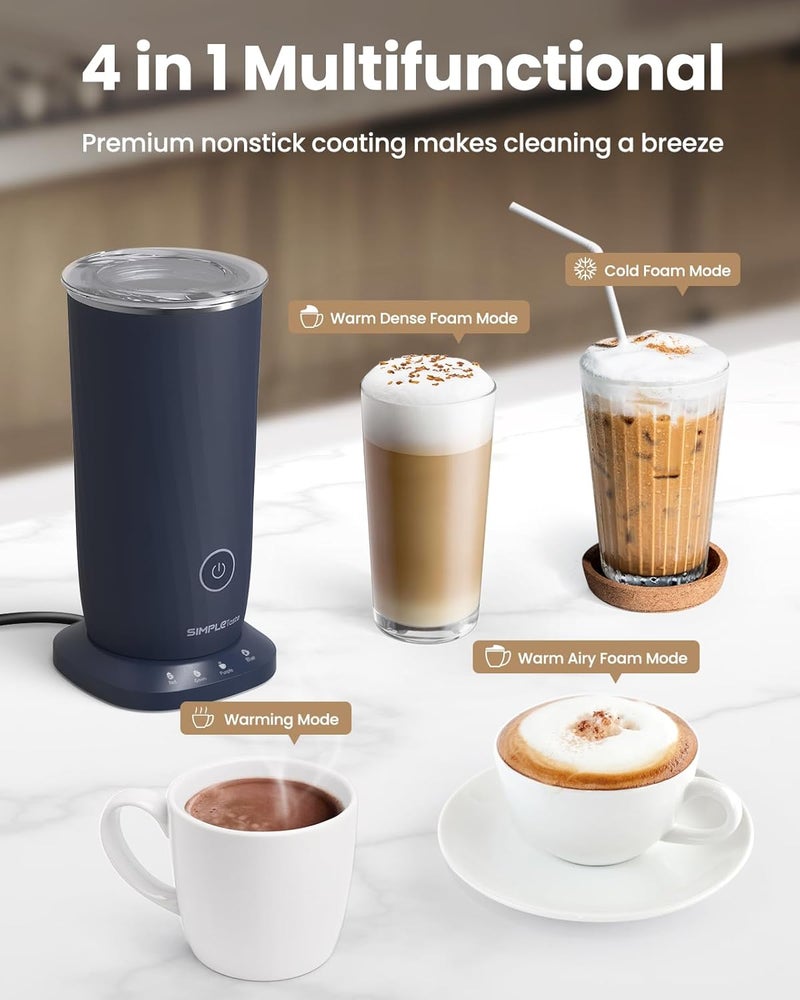 SIMPLETASTE Milk Frother, 4-in-1 Electric Milk Frother and Steamer, Automatic Warm and Cold Foam Maker and Milk Warmer for Latte, Cappuccinos, Dark Blue - Image 5